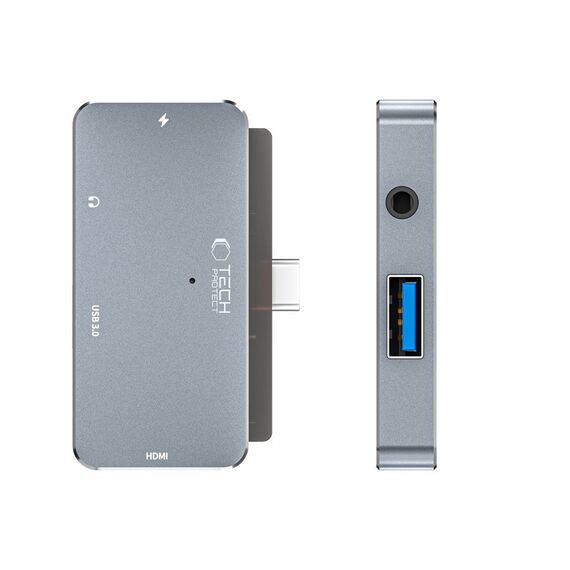 HUB Tech-Protect V6 4in1 USB-C - USB-A 3.0 / USB-C PD100W / HDMI / mini jack 3.5mm - gray | Techbox
