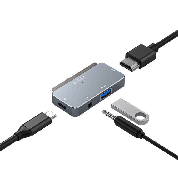 HUB Tech-Protect V6 4in1 USB-C - USB-A 3.0 / USB-C PD100W / HDMI / mini jack 3.5mm - gray | Techbox