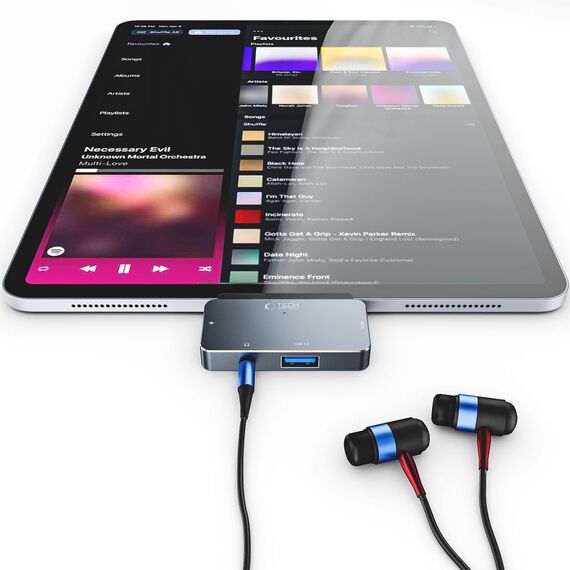 HUB Tech-Protect V6 4in1 USB-C - USB-A 3.0 / USB-C PD100W / HDMI / mini jack 3.5mm - gray | Techbox