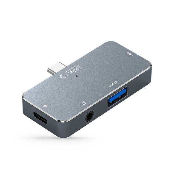 HUB Tech-Protect V6 4in1 USB-C - USB-A 3.0 / USB-C PD100W / HDMI / mini jack 3.5mm - gray | Techbox