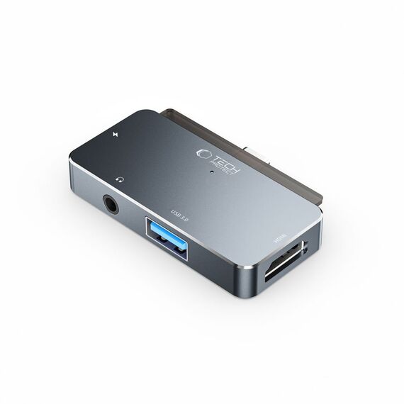HUB Tech-Protect V6 4in1 USB-C - USB-A 3.0 / USB-C PD100W / HDMI / mini jack 3.5mm - gray | Techbox
