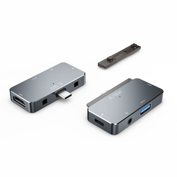 HUB Tech-Protect V6 4in1 USB-C - USB-A 3.0 / USB-C PD100W / HDMI / mini jack 3.5mm - gray | Techbox