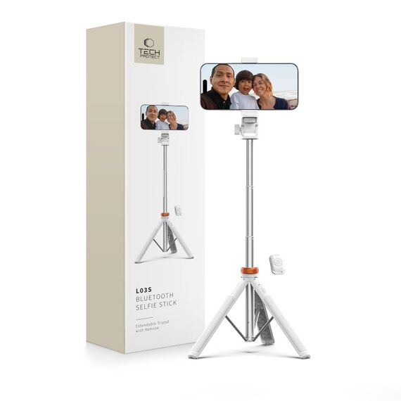 Tech-Protect L03S Bluetooth selfie stick with remote control, tripod up to 148cm and 180 head - white - Cameras Accessories - Action Cameras - Techbox