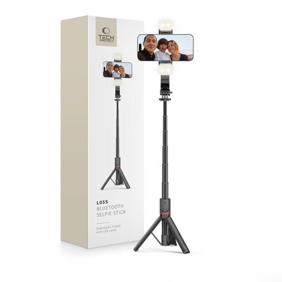 Tech-Protect L05S Bluetooth Selfie Stick with Tripod up to 105cm with LED Light - Black - Cameras Accessories - Action Cameras - Techbox