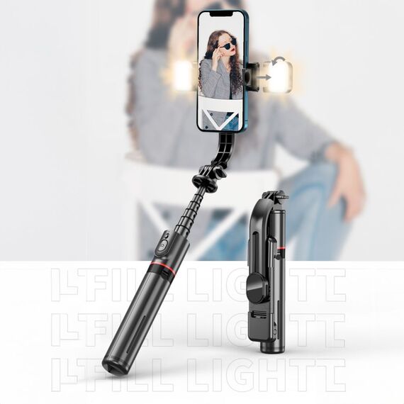 Tech-Protect L05S Bluetooth Selfie Stick with Tripod up to 105cm with LED Light - Black - Cameras Accessories - Action Cameras - Techbox