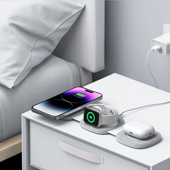 Tech-Protect QI15W-A32 3-in-1 Inductive Charger with MagSafe for Smartphone / Apple Watch / AirPods - Gray | Techbox