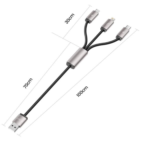 Tech-Protect UltraBoost 3in1 USB-A - Lightning / USB-C / micro USB 3.5A cable 1m - gray - Cables & Adapters - Cables & Accessories - Techbox