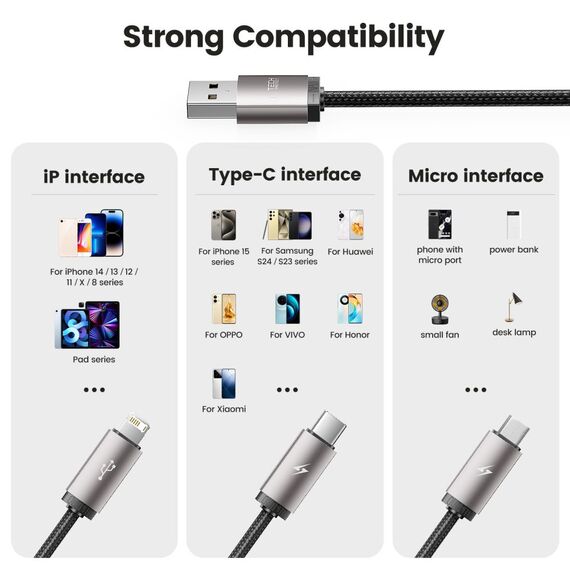 Tech-Protect UltraBoost 3in1 USB-A - Lightning / USB-C / micro USB 3.5A cable 1m - gray - Cables & Adapters - Cables & Accessories - Techbox