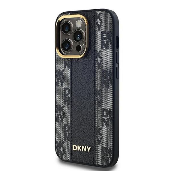 DKNY Leather Checkered Mono Pattern MagSafe case for iPhone 14 Pro - black | Techbox