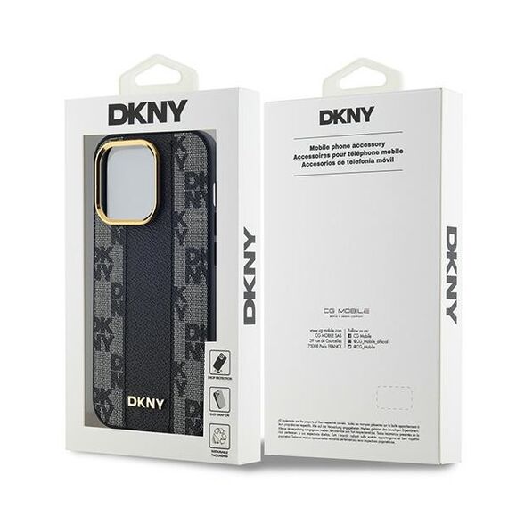 DKNY Leather Checkered Mono Pattern MagSafe case for iPhone 14 Pro - black | Techbox