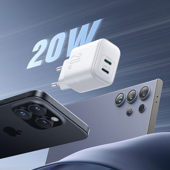 Joyroom JR-TCF12 mains charger 2x USB-C 20W PD / QC 3.0 - white - Travel Chargers - Smartphone Chargers - Techbox