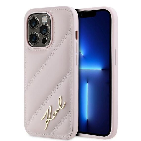 Karl Lagerfeld Diagonal Quilted Script case for iPhone 14 Pro - pink | Techbox