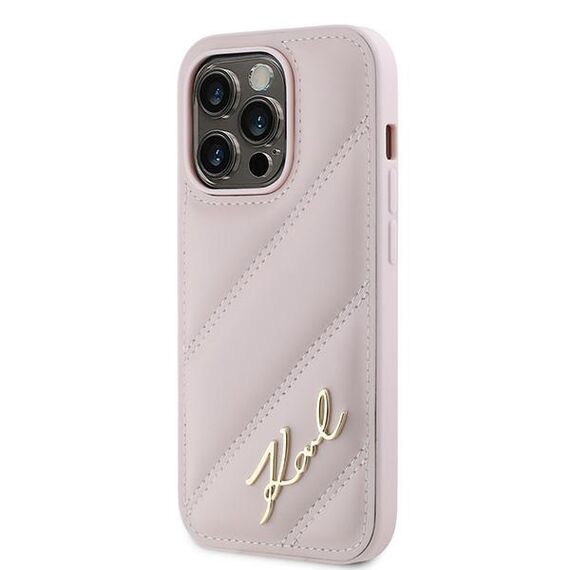 Karl Lagerfeld Diagonal Quilted Script case for iPhone 14 Pro - pink | Techbox