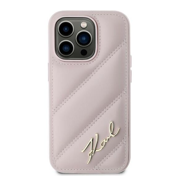 Karl Lagerfeld Diagonal Quilted Script case for iPhone 14 Pro - pink | Techbox