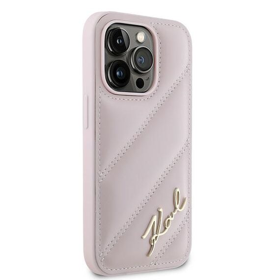 Karl Lagerfeld Diagonal Quilted Script case for iPhone 14 Pro - pink | Techbox