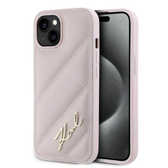 Karl Lagerfeld Diagonal Quilted Script case for iPhone 15 Plus / 14 Plus - pink | Techbox