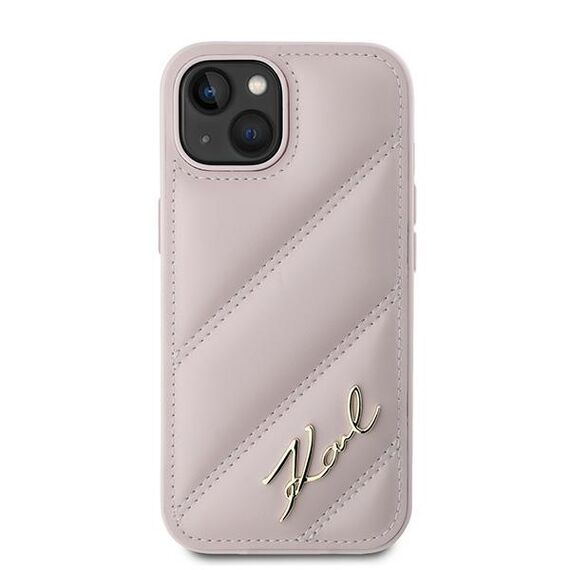 Karl Lagerfeld Diagonal Quilted Script case for iPhone 15 Plus / 14 Plus - pink | Techbox