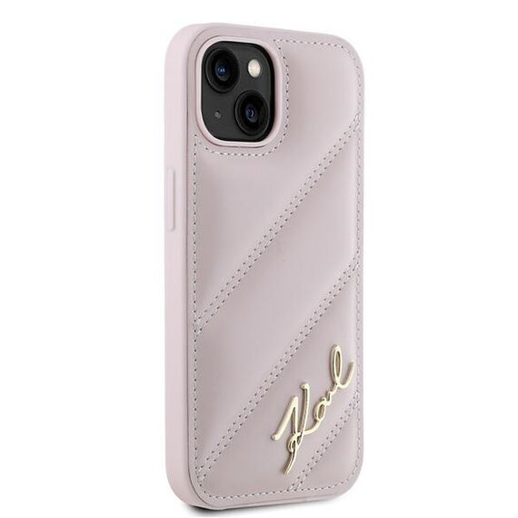 Karl Lagerfeld Diagonal Quilted Script case for iPhone 15 Plus / 14 Plus - pink | Techbox