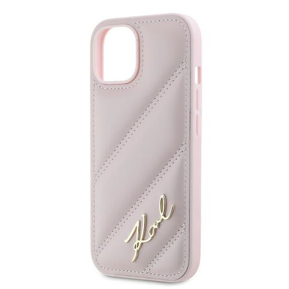 Karl Lagerfeld Diagonal Quilted Script case for iPhone 15 Plus / 14 Plus - pink | Techbox