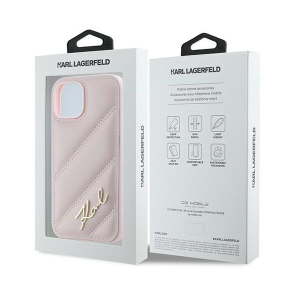 Karl Lagerfeld Diagonal Quilted Script case for iPhone 15 Plus / 14 Plus - pink | Techbox