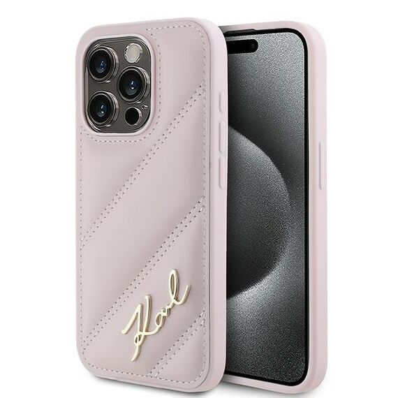 Karl Lagerfeld Diagonal Quilted Script case for iPhone 15 Pro - pink | Techbox