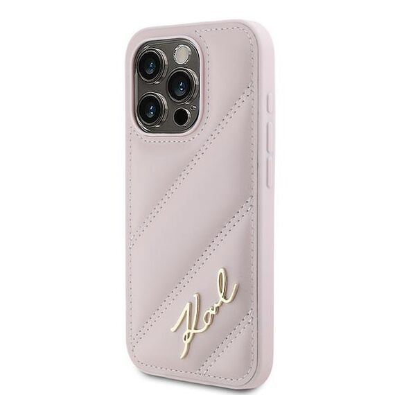 Karl Lagerfeld Diagonal Quilted Script case for iPhone 15 Pro - pink | Techbox
