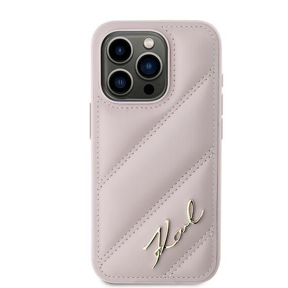 Karl Lagerfeld Diagonal Quilted Script case for iPhone 15 Pro - pink | Techbox