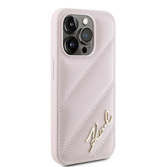 Karl Lagerfeld Diagonal Quilted Script case for iPhone 15 Pro - pink | Techbox