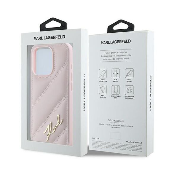 Karl Lagerfeld Diagonal Quilted Script case for iPhone 15 Pro - pink | Techbox