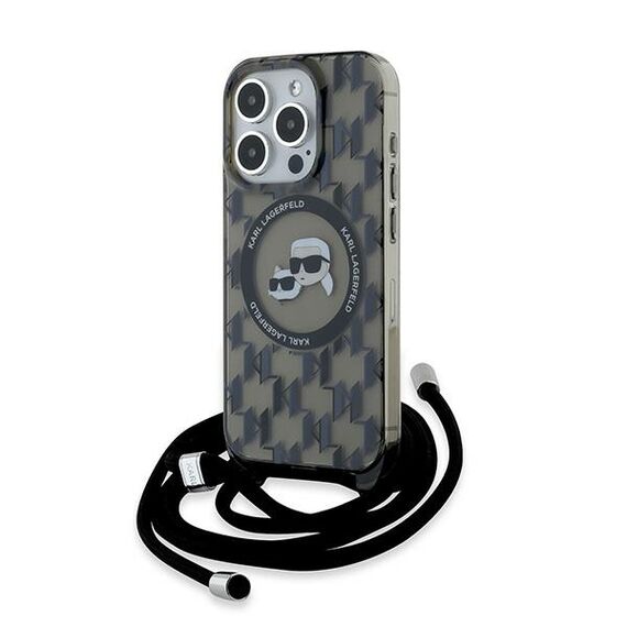 Karl Lagerfeld IML Crossbody Monogram Karl &amp; Choupette Head MagSafe Case for iPhone 15 Pro - Black | Techbox