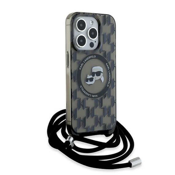Karl Lagerfeld IML Crossbody Monogram Karl &amp; Choupette Head MagSafe Case for iPhone 15 Pro - Black | Techbox