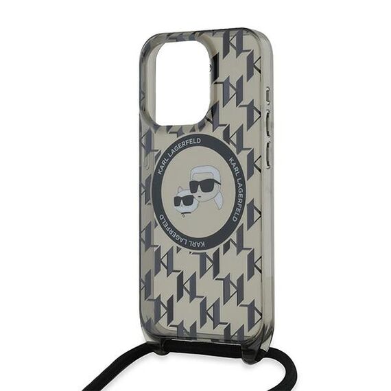 Karl Lagerfeld IML Crossbody Monogram Karl &amp; Choupette Head MagSafe Case for iPhone 15 Pro - Black | Techbox