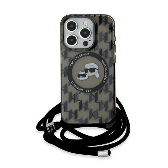 Karl Lagerfeld IML Crossbody Monogram Karl &amp; Choupette Head MagSafe Case for iPhone 15 Pro Max - Black | Techbox