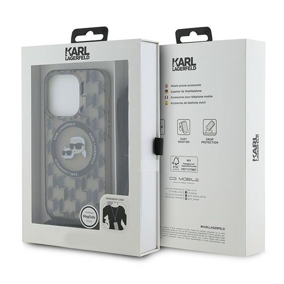 Karl Lagerfeld IML Crossbody Monogram Karl &amp; Choupette Head MagSafe Case for iPhone 15 Pro Max - Black | Techbox