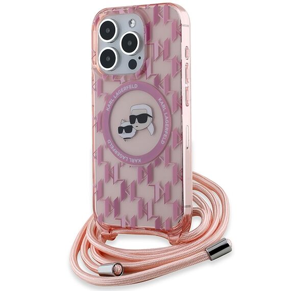 Karl Lagerfeld IML Crossbody Monogram Karl &amp; Choupette Head MagSafe Case for iPhone 15 Pro Max - Pink | Techbox