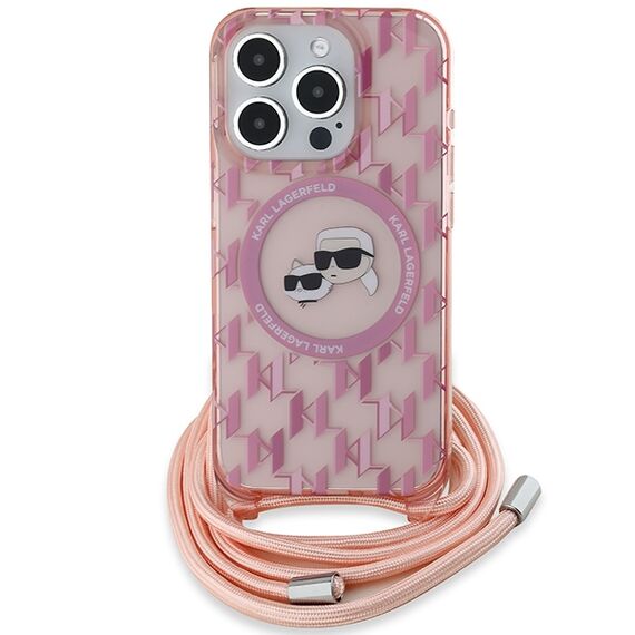 Karl Lagerfeld IML Crossbody Monogram Karl &amp; Choupette Head MagSafe Case for iPhone 15 Pro Max - Pink | Techbox