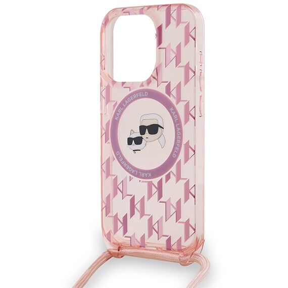 Karl Lagerfeld IML Crossbody Monogram Karl &amp; Choupette Head MagSafe Case for iPhone 15 Pro Max - Pink | Techbox