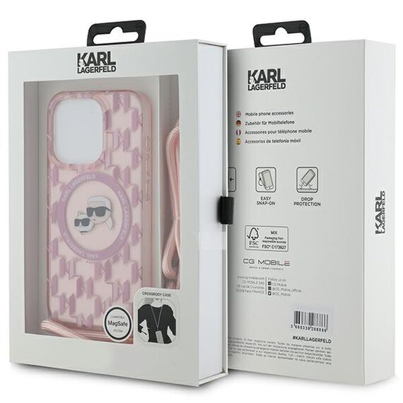 Karl Lagerfeld IML Crossbody Monogram Karl &amp; Choupette Head MagSafe Case for iPhone 15 Pro Max - Pink | Techbox