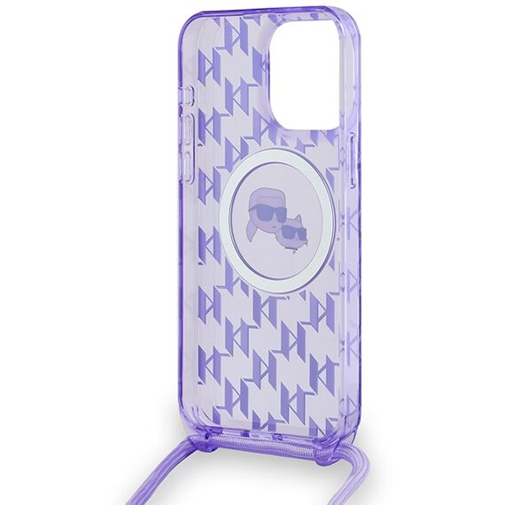 Karl Lagerfeld IML Crossbody Monogram Karl &amp; Choupette Head MagSafe Case for iPhone 15 Pro Max - Purple | Techbox