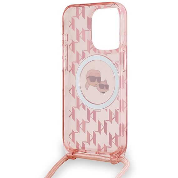 Karl Lagerfeld IML Crossbody Monogram Karl &amp; Choupette Head MagSafe case for iPhone 15 Pro - pink | Techbox