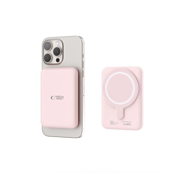 Tech-Protect LifeMag PB10 Powerbank with MagSafe 5000mAh 15W USB-C port - pink + USB-C cable - Powerbanks - Smartphone Chargers - Techbox