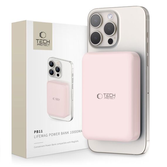 Tech-Protect LifeMag PB11 Powerbank with MagSafe 10000mAh 15W USB-C port - pink + USB-C cable - Powerbanks - Smartphone Chargers - Techbox