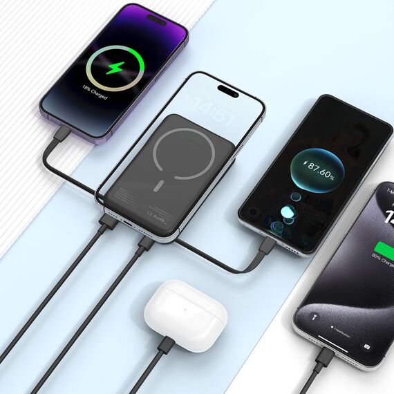 Tech-Protect LifeMag PB31 Powerbank with MagSafe 10000mAh 15W USB-C / USB-A / built-in USB-C / Lightning cables - black - Powerbanks - Smartphone Chargers - Techbox