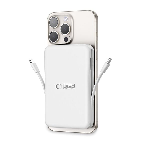 Tech-Protect LifeMag PB31 Powerbank with MagSafe 10000mAh 15W USB-C / USB-A / built-in USB-C / Lightning cables - white - Powerbanks - Smartphone Chargers - Techbox