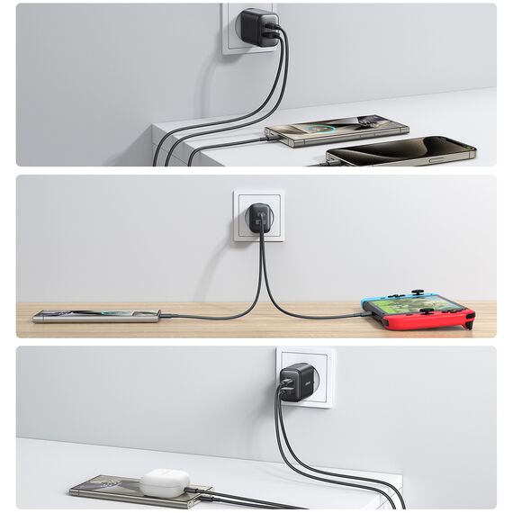 Joyroom JR-TCF13 network charger USB-C / USB-A 25W SFC / PPS / PD - black - Travel Chargers - Smartphone Chargers - Techbox