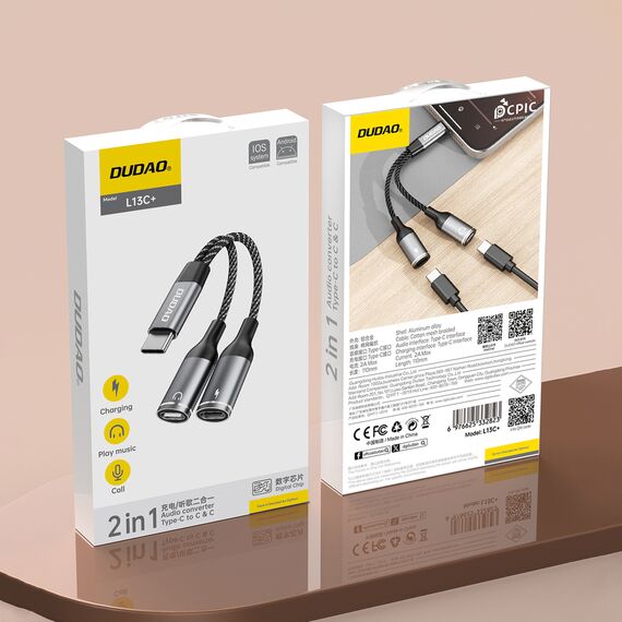 Dudao L13C+ 2in1 USB-C Adapter - Gray - Cables & Adapters - Cables & Accessories - Techbox