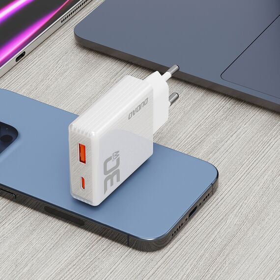 GaN Dudao A30EU 30W USB-A / USB-C Wall Charger - White - Travel Chargers - Smartphone Chargers - Techbox