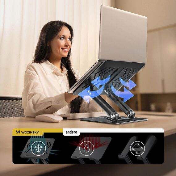 Laptop stand Wozinsky WRS-CPY84SB 360 aluminum + Free! smartphone stand - black | Techbox