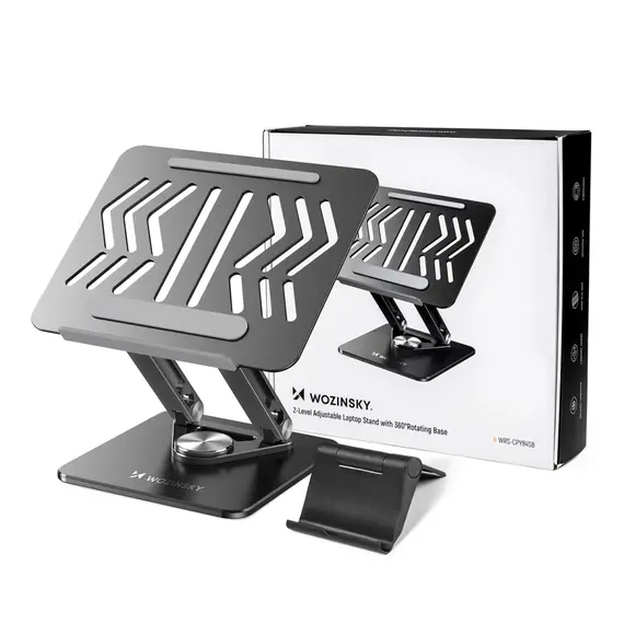 Laptop stand Wozinsky WRS-CPY84SB 360 aluminum + Free! smartphone stand - black | Techbox
