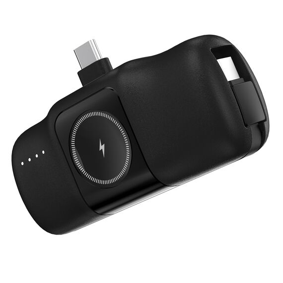 Wozinsky WF16-YCS 5000mAh 15W USB-C Mini Power Bank with Built-in USB-C Cable and Apple Watch Charger - Black | Techbox